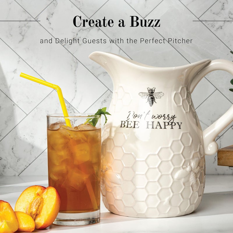 Young's Inc. Ceramic Water Pitcher - Large Serving Pitcher for Iced Tea, Coffee, and Cold Drinks - Ideal for Family Gatherings, Dinner Parties, and Brunches - 9" x 9" x 10" - Don't Worry Bee Happy - Image 4